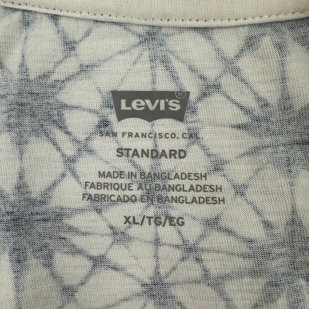Levi's White & Blue Print Standard Fit Pocket T-Shirt Casual Top Logo Men's XL